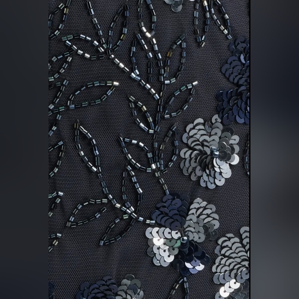 Size 6 -Pisarro Nights Elegant Beaded Gloral Embellished Grey Evening Gown Dress - Picture 6 of 9
